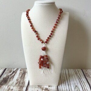 Red Carnelian Handmade Gemstone Bead Hand Knotted Healing Mala Necklace